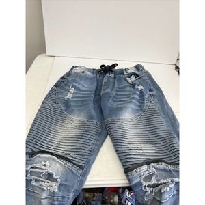 Women's Buckle Black Size Large Elastic Blue Jeans Pants Knee Holes W/ Zip